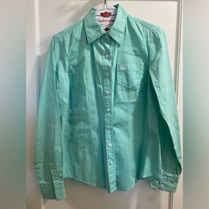 Woman’s Cinch Teal turquoise button down western top size xs